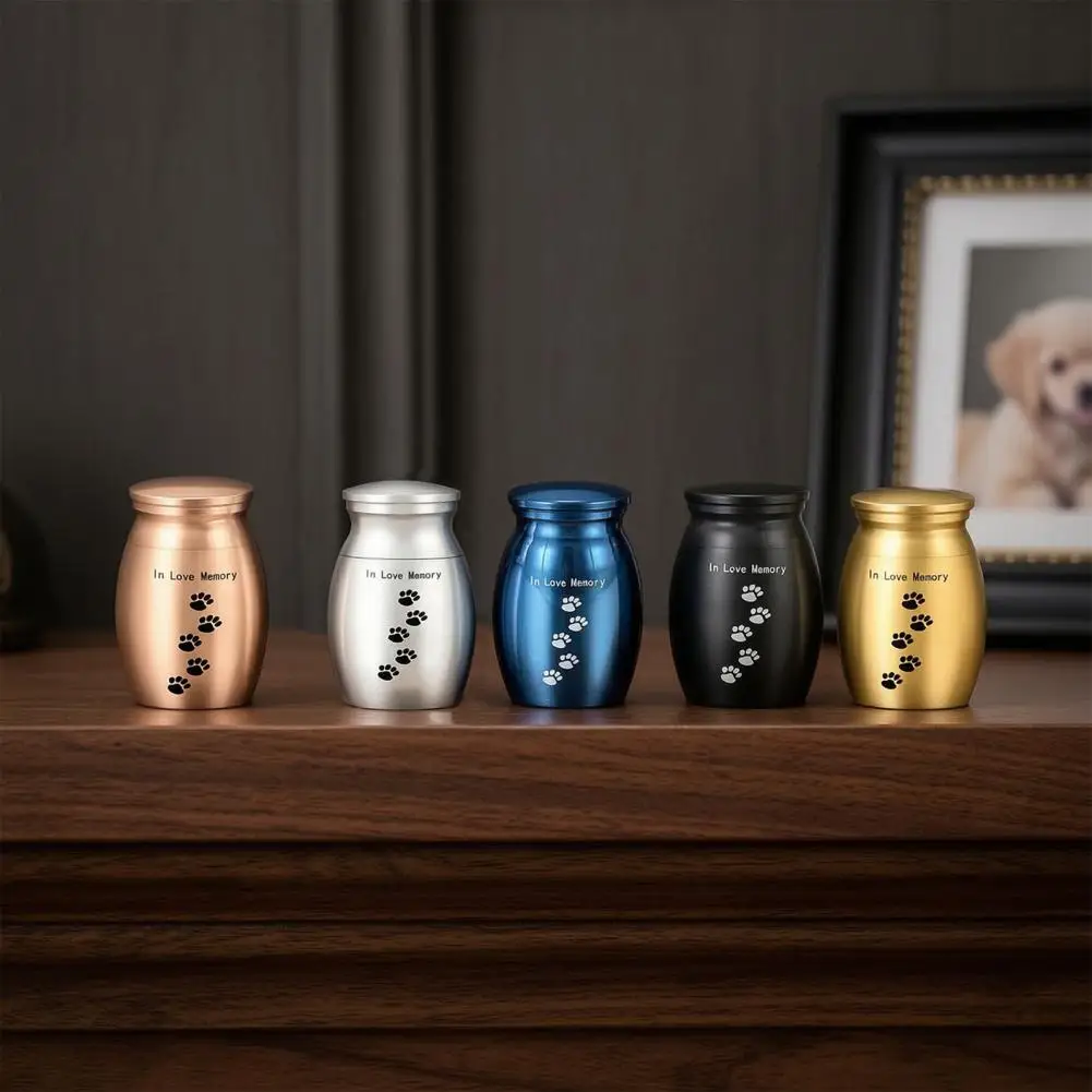 Easy Clean Pet Urn Waterproof Metal Mini Pet Cremation Keepsake Urn Memorial Ash Holder Container Jar for Cats Dogs
