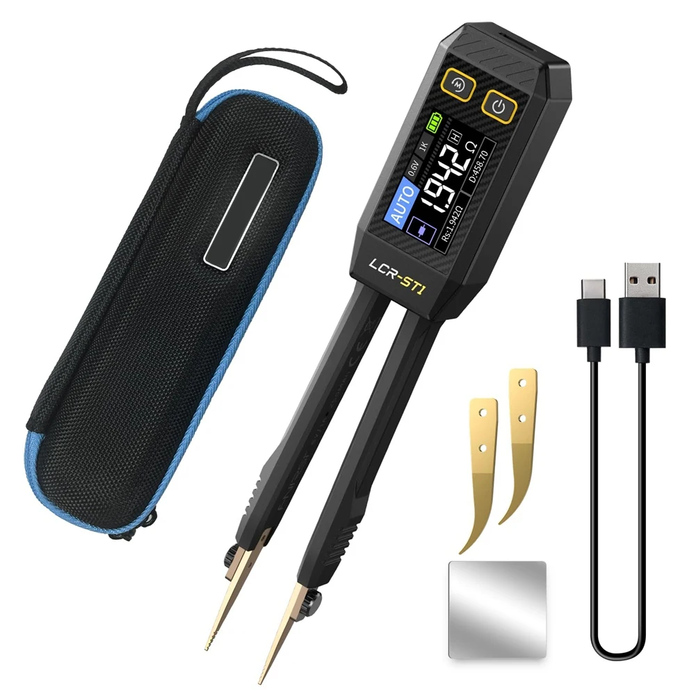 FNIRSI LCR-ST1 10KHz LCR Meter Tweezer, Mini Smart SMD Tester, Auto Component Recognition Electronic Component Analyze