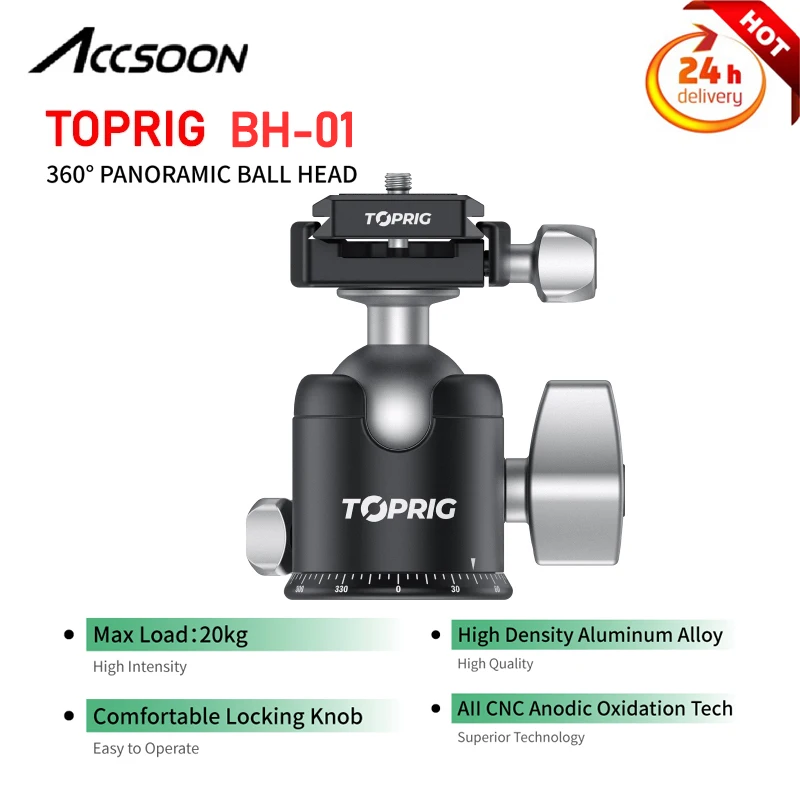 

Accsoon BH-01 Tripod Ball Head 360° Rotating Panoramic Ballhead for Tripod Monopod Slider DSLR Camera Max. Load 20KG