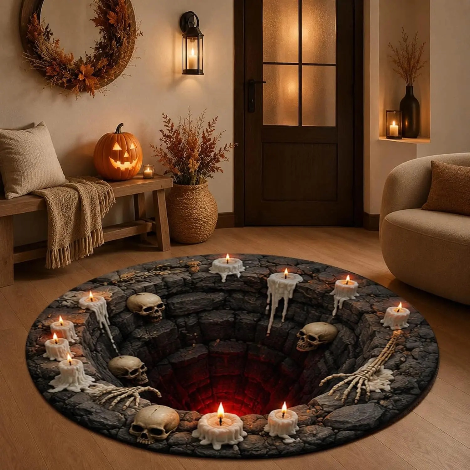 3D Optical Illusion Halloween Round Mat for Living Room Bedroom Rugs Home Decoration Printed Carpet Room Hallway Entry Door Mats