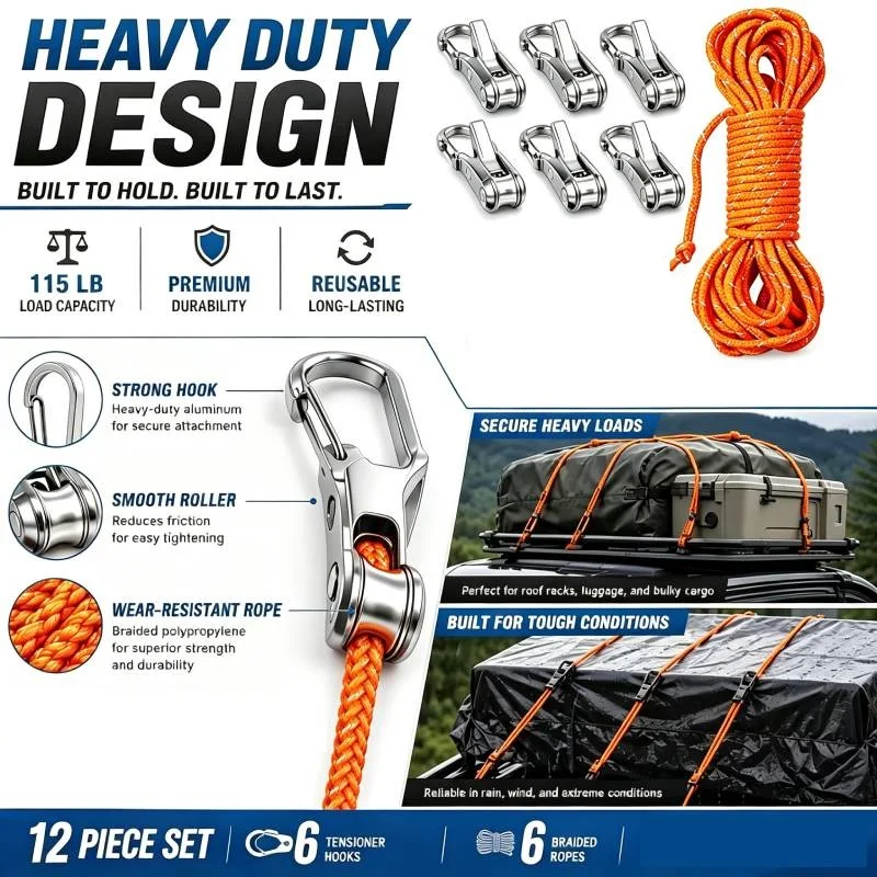 Roller Tensioner Tent Rope Adjuster Rustproof Aluminum Alloy Quick Release Self-Locking Lightweight Outdoor Camping Accessories