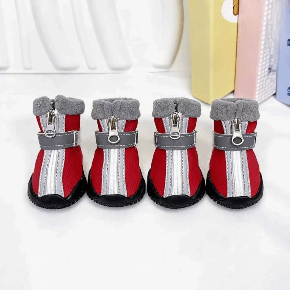 

4pcs/set Wear Resistant Warm Winter Dog Shoes Thickened Pet Snow Boots Adjustable Waterproof Dog Footwear Winter