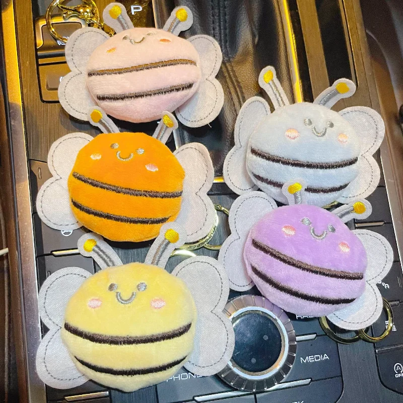 1 Uds. Lindo llavero de abeja de peluche llavero de dibujos animados bolso encanto para mujeres niñas mochila bolso decoración llavero esponjoso regalos para niños