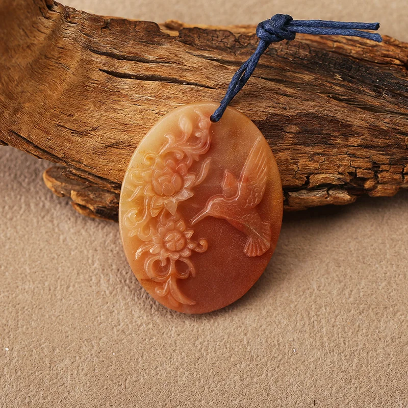 Natural Yellow Amazonite Bird & Flower Carved Pendant Oval Beads 40x30x4mm Approx. 9g Random Piece Handmade Jewelry Supply
