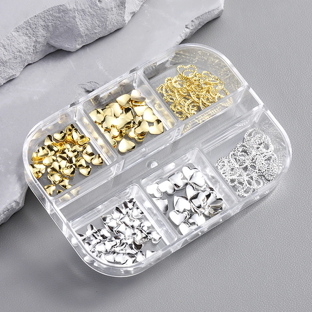 Minimalistische Punk-Style Legierungs-Nagelkunstdekorationen mit Ausgehöhltem Herz, Metall-Nagelornamente mit Ausgehöhltem Herz – Detail 8
