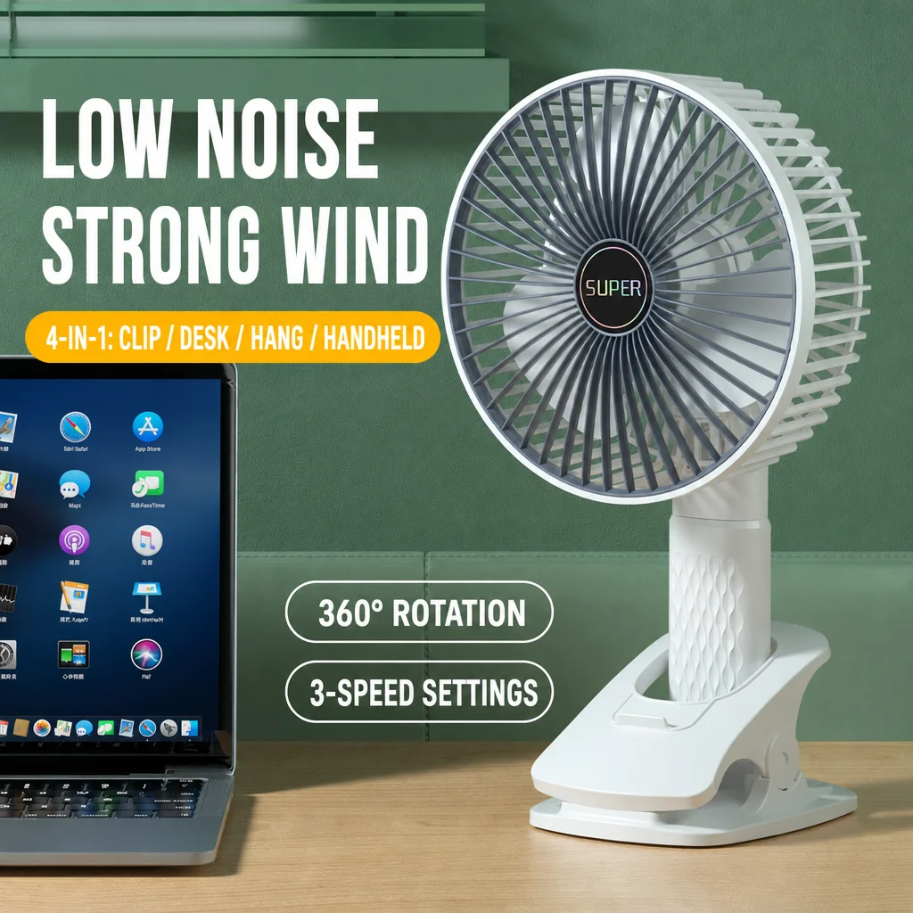 USB Rechargeable Clip Fan 3 Speeds Portable Wireless Cooling Circulator Fan, Multifunctional Mini Handheld Desk Fan For Camping
