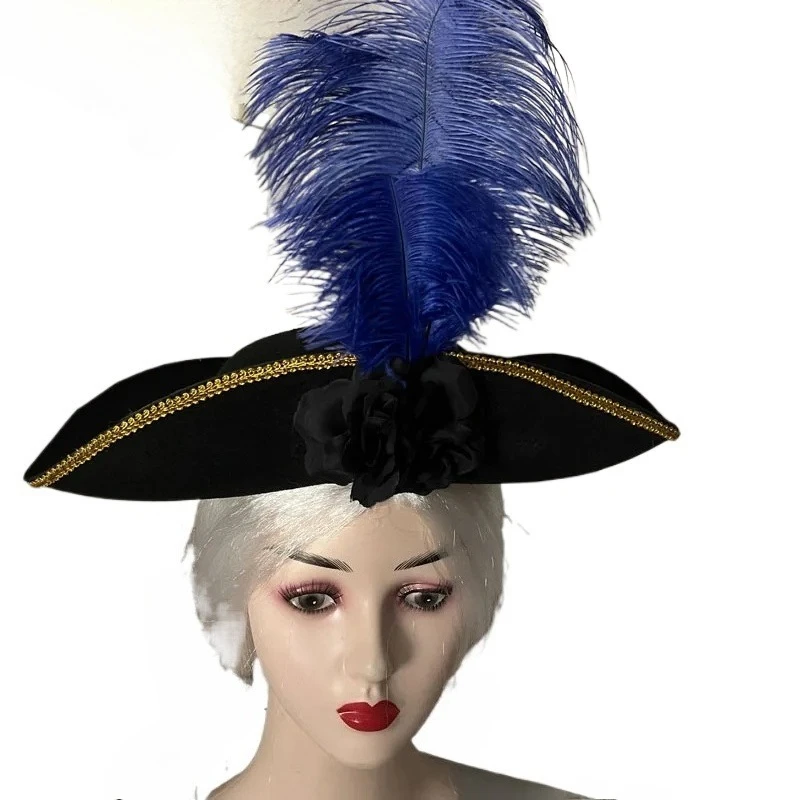 成人男性用フェザーキャプテン海賊帽子ロイヤルコートトップハットハロウィンコスチュームコスプレ
