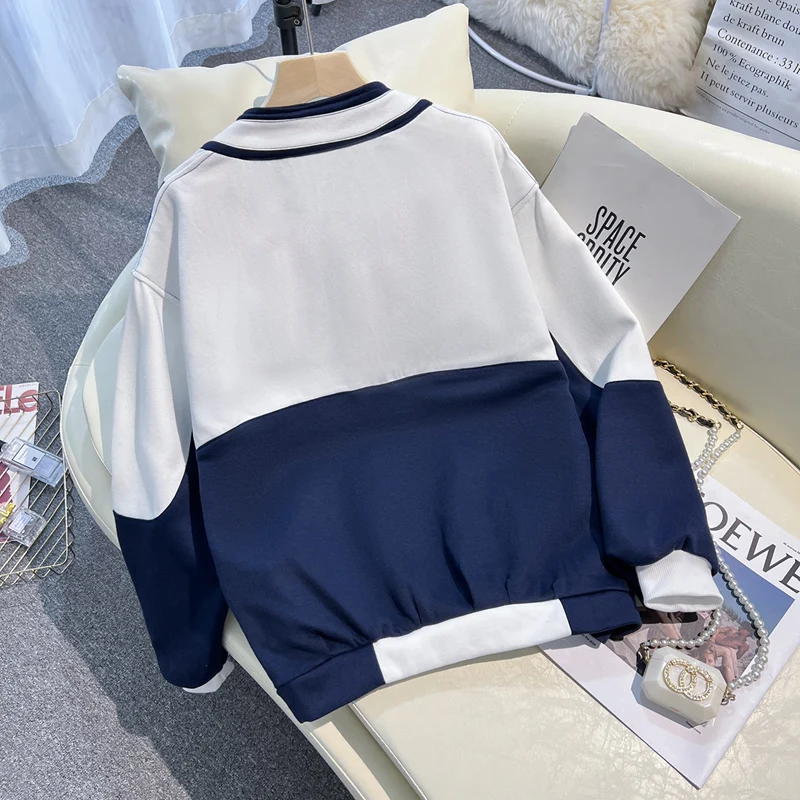 Laid-back Style Oversized Stand Collar Jacket Women's Patchwork Decorative Brand End of Line Casual Outerwear
