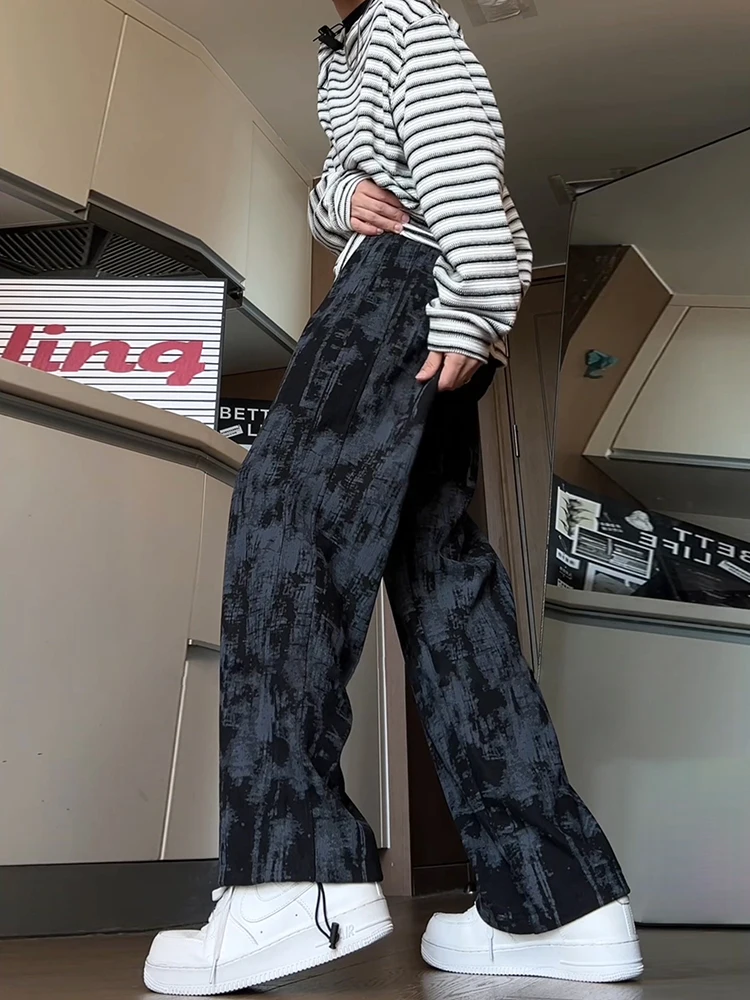 

Loose Casual Men's Tie Dye Pants Spring Autumn Wide Leg Pants Water Ink Design Straight Cut Comfortable Faionable Youth