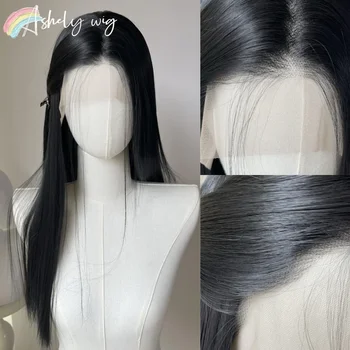 Siyah Peruk 26 inç 13x4 Dantel Ön Peruk Kadınlar için Lolita Sentetik Peruk Siyah Saç Günlük Kullanım için Cosplay Parti Isıya dayanıklı Fiber