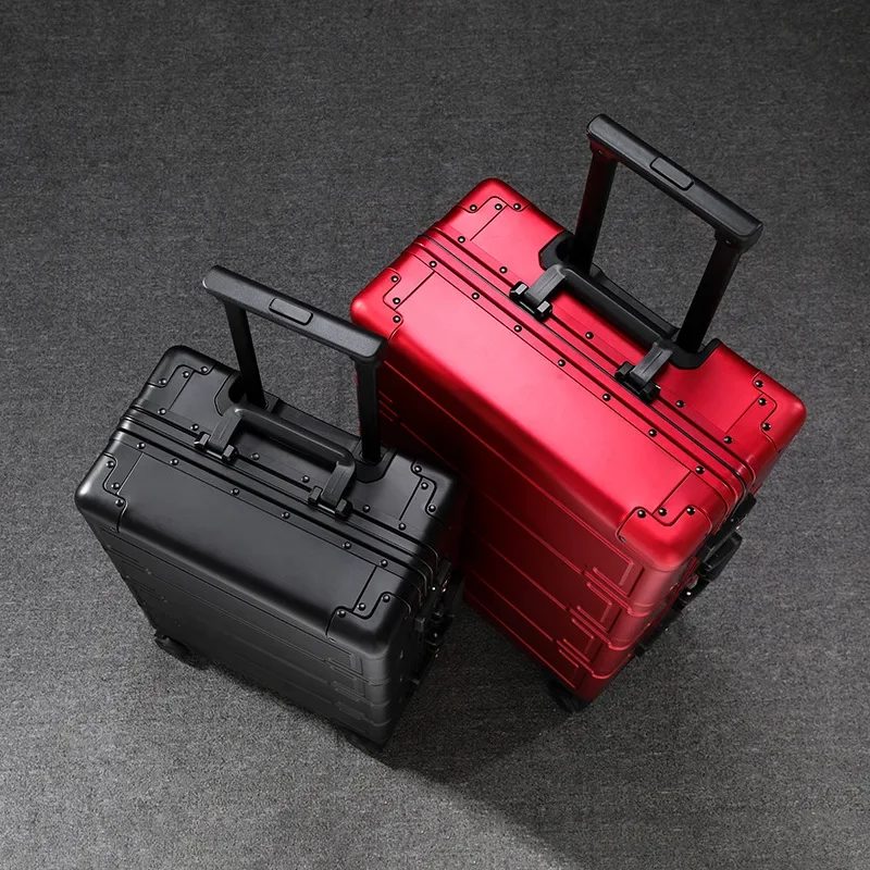 Aluminum Magnesium Alloy Suitcase Metal Rolling Luggage Detachable Wheels Trolley Case Combination Lock Boarding Suitcases