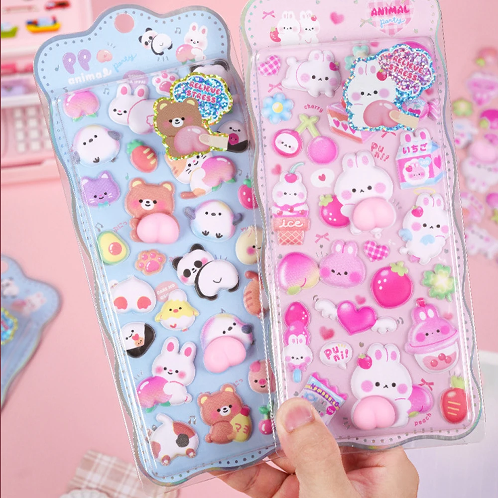 

Kawaii Cartoon Soft Cute Little Rabbit 3D Pinching Relaxing Butt Stickers Cute DIY Mobile Book Decoration Stickers Festival Gift