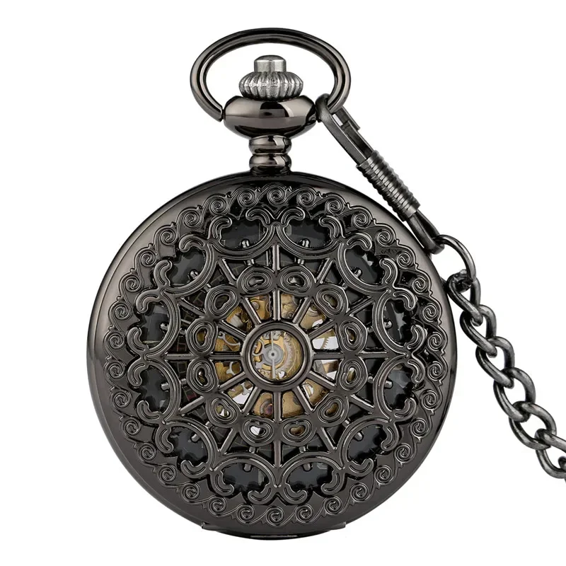 Antique Style Hollow Web Men Women Handwinding Mechanical Pocket Watch Manual Skeleton Clock Arabic Number Dial FOB Chain reloj