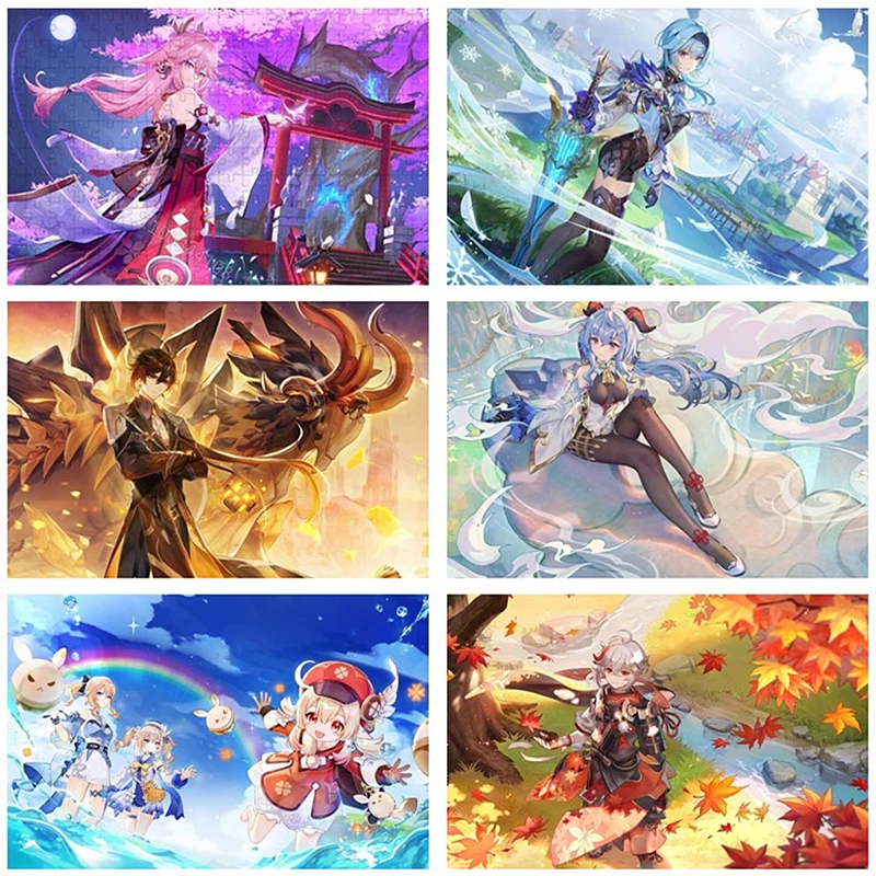 300/500/1000 Pieces Genshin Impact Jigsaw Puzzles Cartoon Anime Game Character Wooden Puzzle for Children's Intelligence Toys