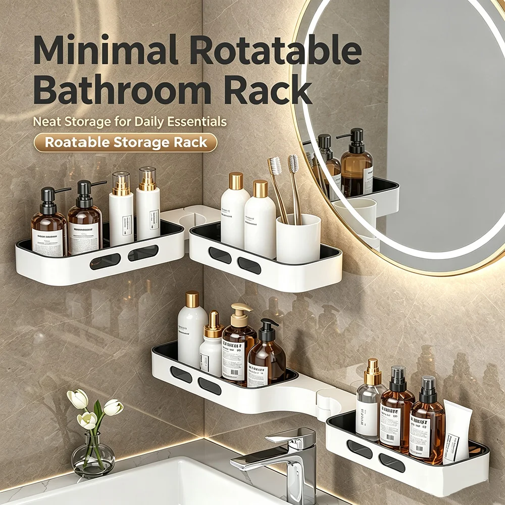 2 Stück 180 °   Flexibles Drehbares Badezimmer-Aufbewahrungsregal Ohne Bohren, Küchen-Eckregal für Toilettenartikel, Kosmetik, Gewürze