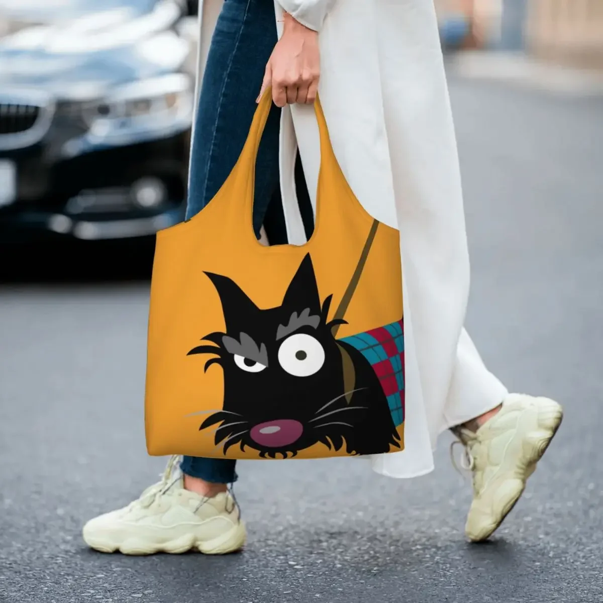 Custom Funny Scottie Eye Shopping Canvas Bags Women Reusable Big Capacity Grocery Scottish Terrier Dog Shopper Tote Bags Handbag