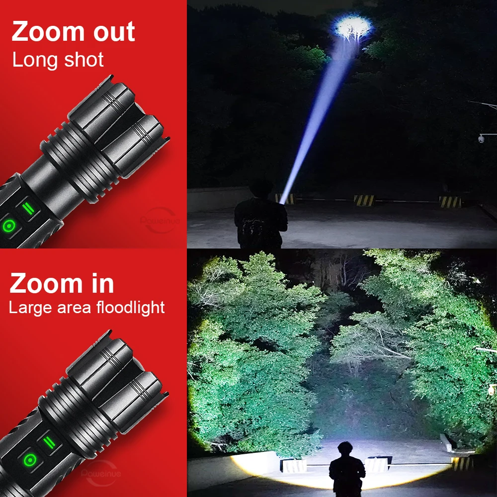 10000LM Rechargeable LED Flashlights White Laser Lamp Beads Long Range 2000m High Power LED Flashlight Lantern Camping Torch