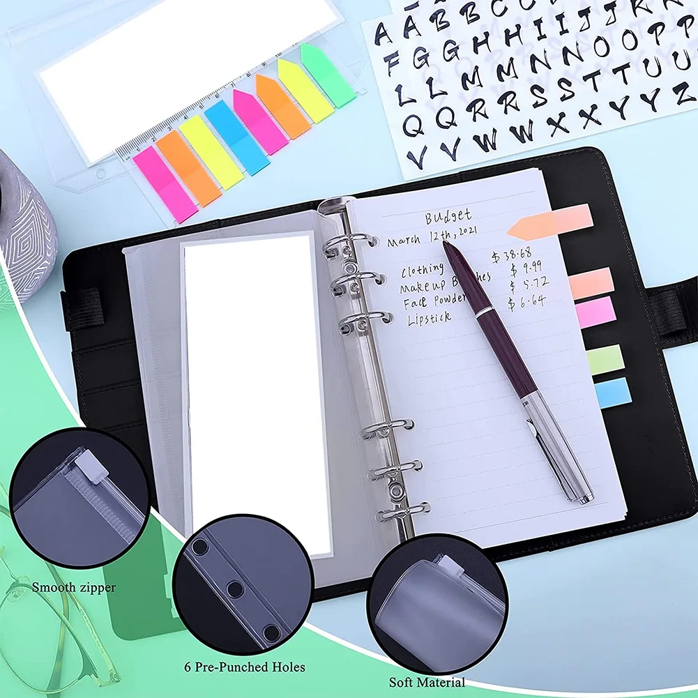Обложка для бумаги A6, органайзер с 6 кольцами, карманами для бумаг и надписей A6, для экономии денег