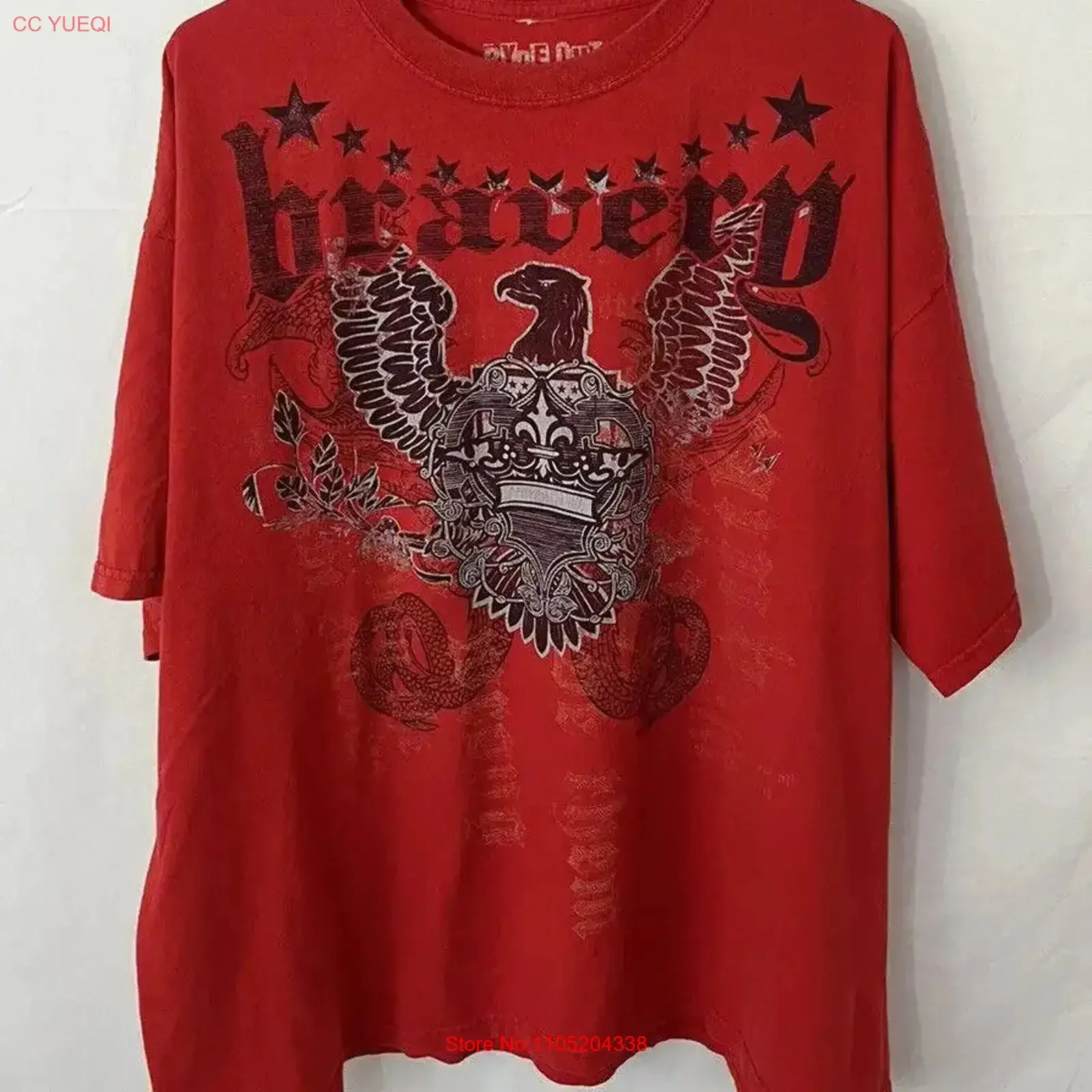 RYDE OUT كبير تي شيرت شجاع النسر الأحمر رجالي حجم 2XL خمر غسلها امتدت الرسم الشارع الشهير عادية تنفس خمر #1