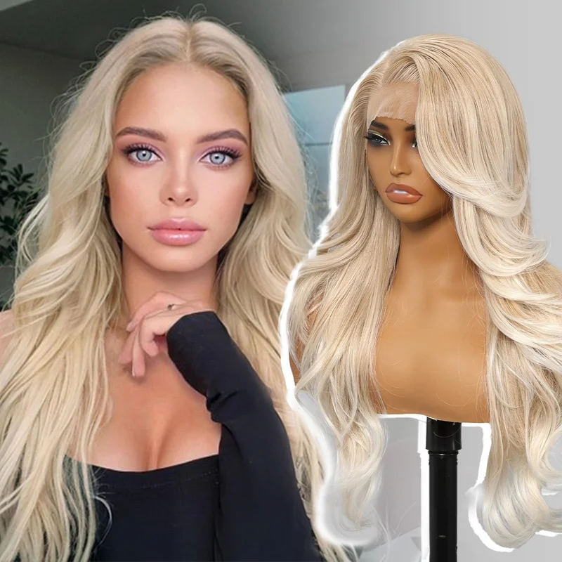 KOME Blonde Synthetic Lace Front Wig,13x4 HD Lace Layered Wave Glueless Wigs ...