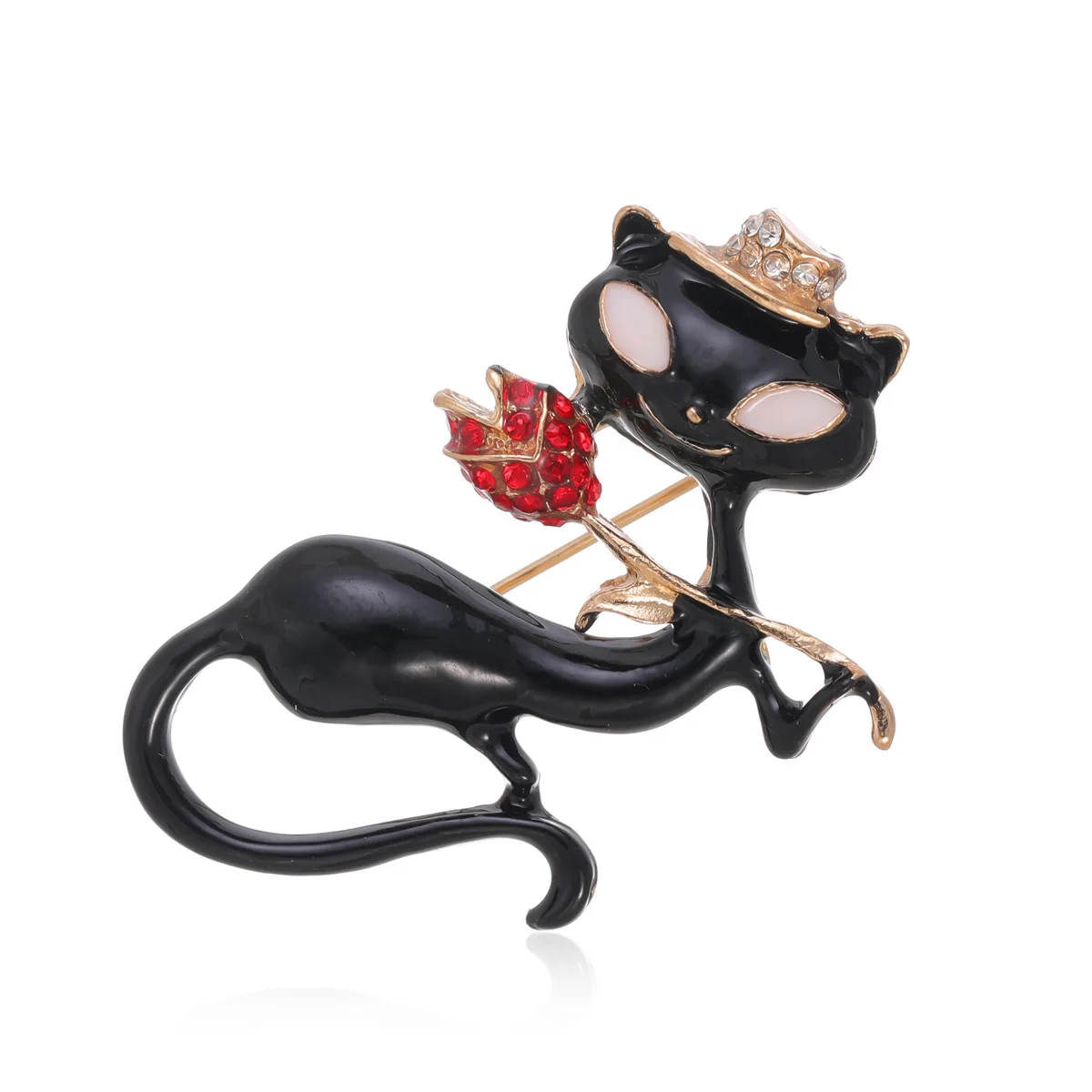 New Creative Alloy Enamel Hand-held Rose Cat Brooches For Women Simple Clothing Pins Flower Animal Brooch Jewelry Friendn Gift