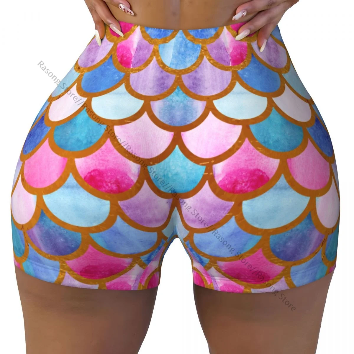 Women Yoga Shorts Mermaid Scales Fish Scales Workout Shorts Fitness quick-dry Ladies Yoga Gym Running Short Pants Sportswear