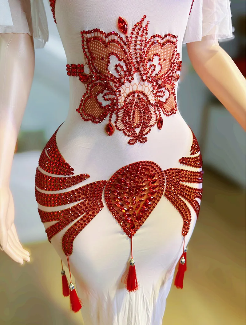 중국 다이아몬드 성능 드레스 Cheongsam 기질 우아한 연회 파티 이벤트 이브닝 드레스 스타 레드 카펫 Abiti Da Festa