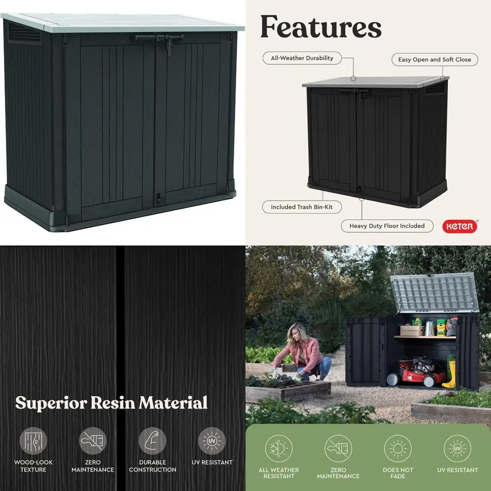 

Наружный навес для хранения смолы размером 4,3 x 3,7 фута для дворовых инструментов, поплавков для бассейна и других устройств с легко подъемными петлями.