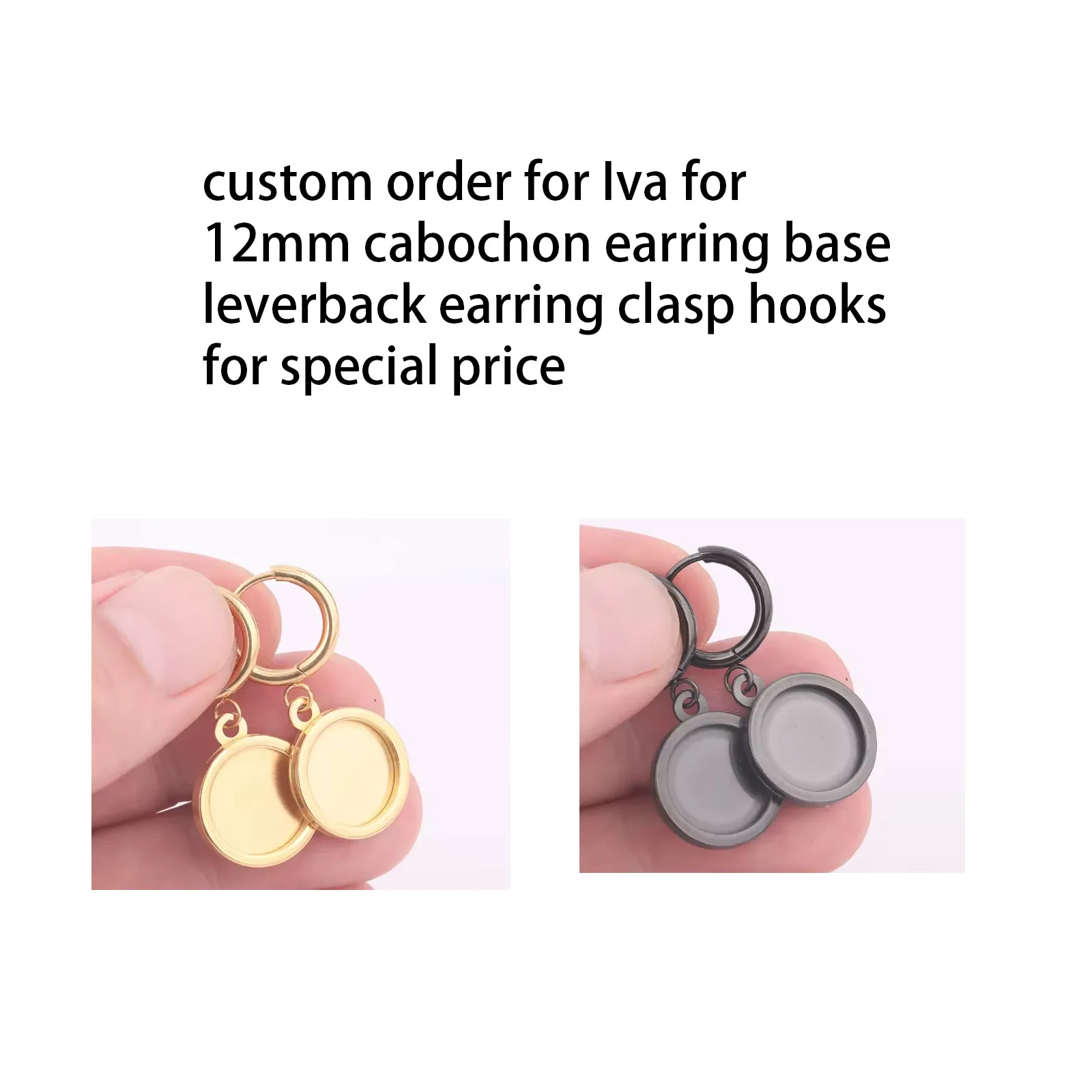 

Special price for Iva for 100pcs of 12mm cabochon earring base blanks plus leverback earrings hooks findings gold