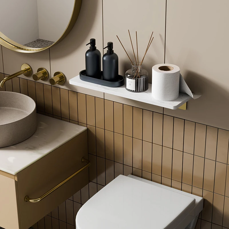 Schwimmende Wandregale aus Marmor, Toilette, Badezimmer, Küche, Organizer, Aufbewahrungsregal, weiß und goldpoliertes Duschregal, rustikales Regal
