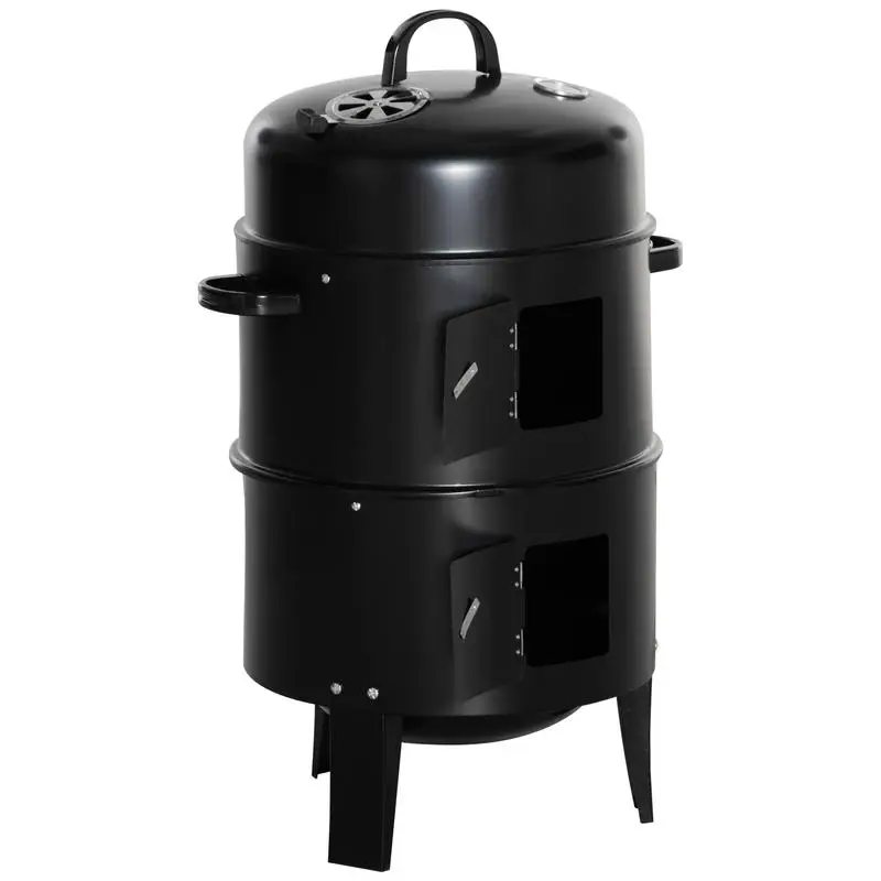 

Outsunny 3-in-1 Vertical Charcoal BBQ Smoker Grill with 2 Cooking Areas and Thermometer