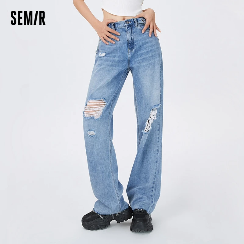 Semir Jeans Women Rugged Wide Leg Pants 2024 Summer New Retro Floor Towers Trendy Cool Personality