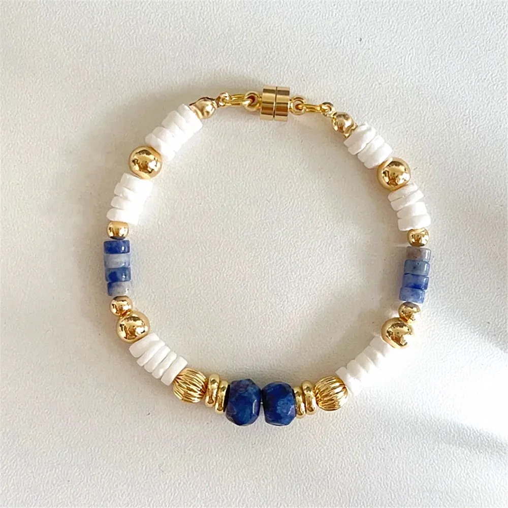 

Natural White Shell Bracelets Vintage Handmade Jewelry Irregular Shape Natural Lapis Lazuli Beads Bangle Women For Party Mother'