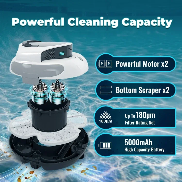 Water Sport 3H Fast Charge 100 Mins Long Lasting Cordless Automatic Robot Swimming Pool Vacuum Cleaner