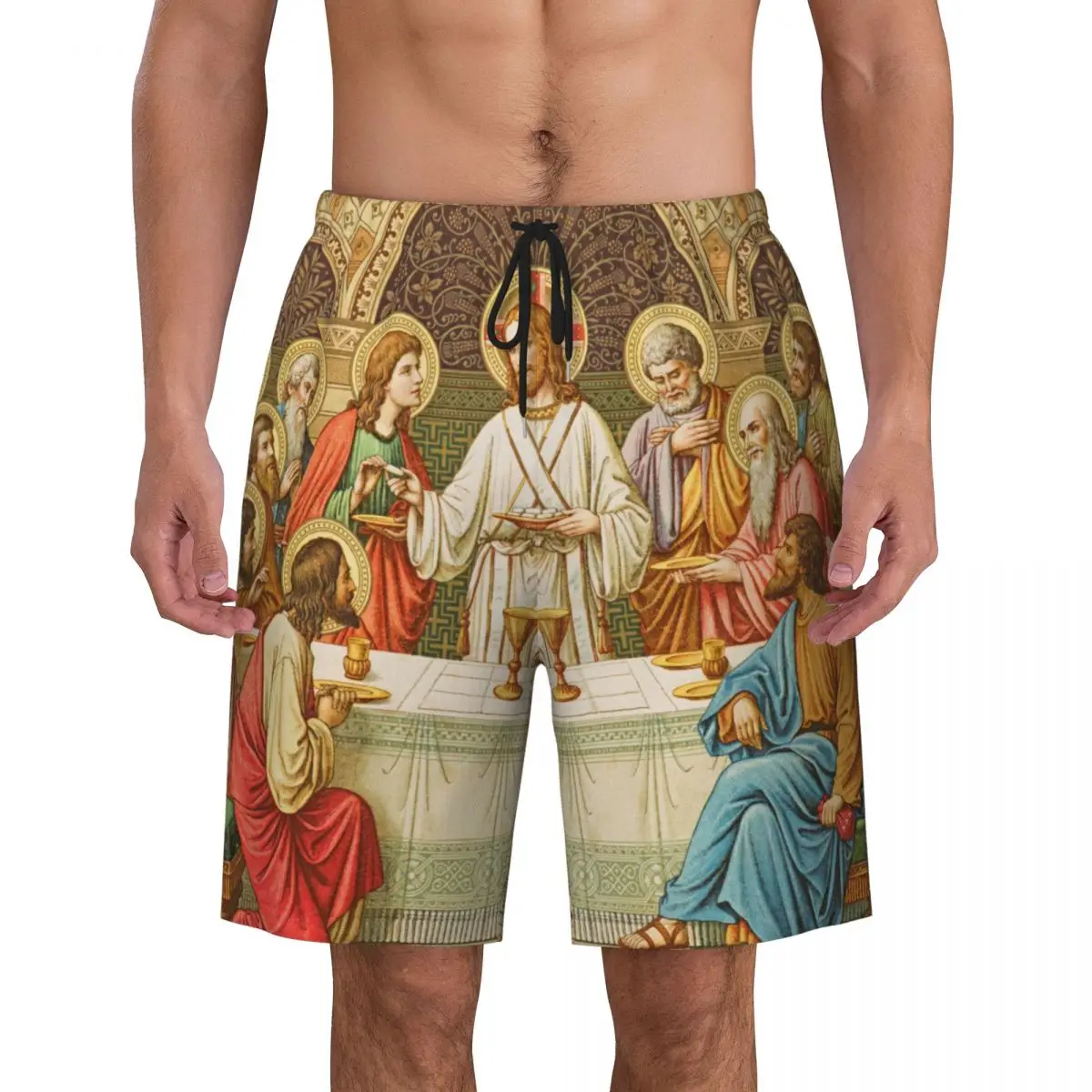 Custom Ethiopian Christian Christ Jesus Last Supper Swim Trunks Mens Quick Dry Board Shorts Swimwear Suits Boardshorts