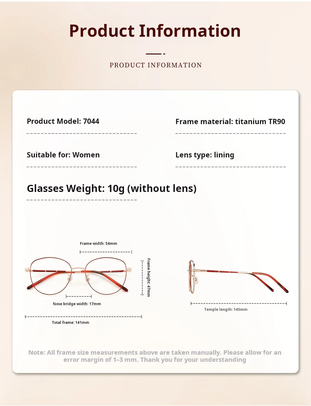 Xbora C7044 Eyeglasses — Frame Dimensions & Sizing Chart