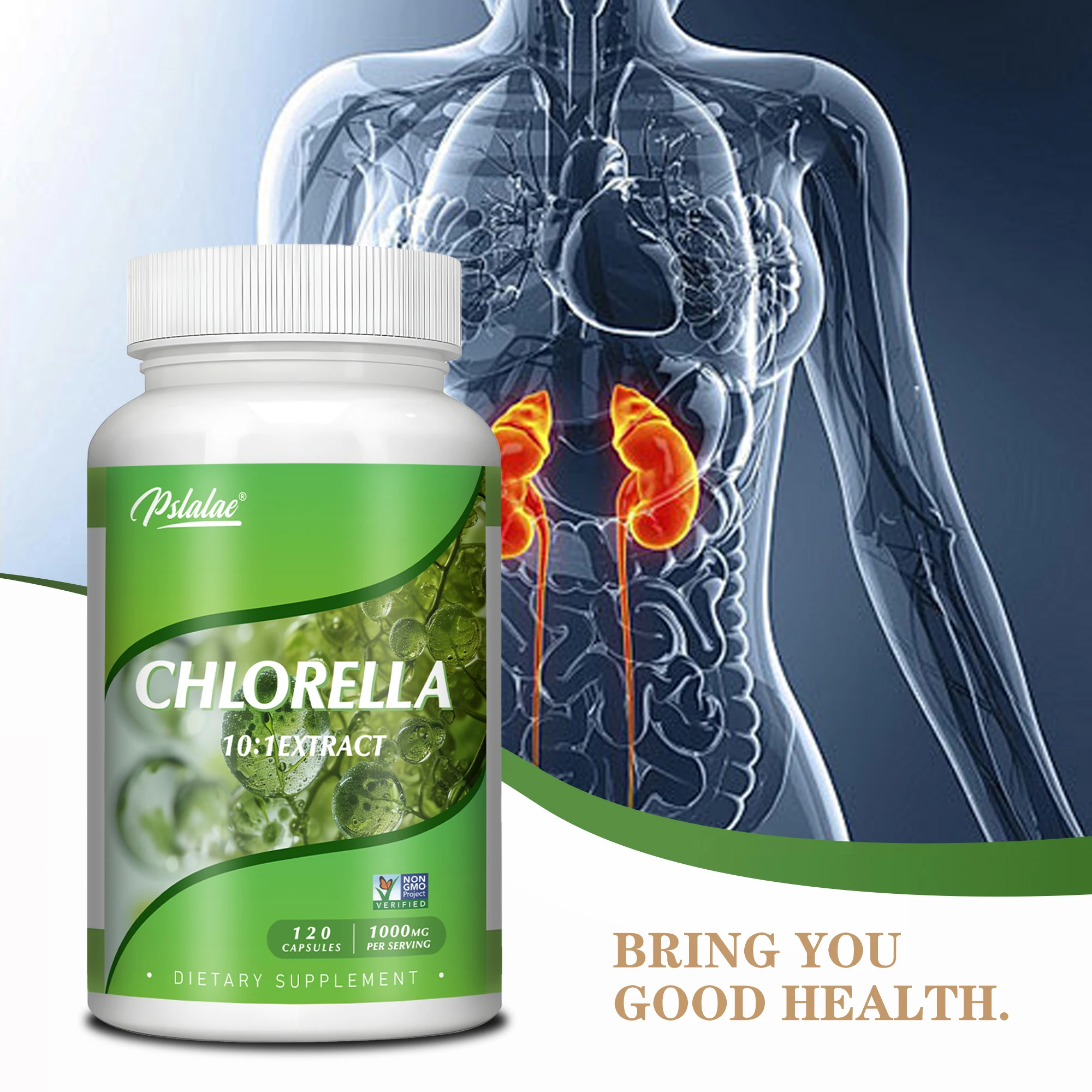 Cápsulas de clorella: utilizadas para la inmunidad y el apoyo energético, control natural del azúcar en sangre, antioxidantes - 120 cápsulas