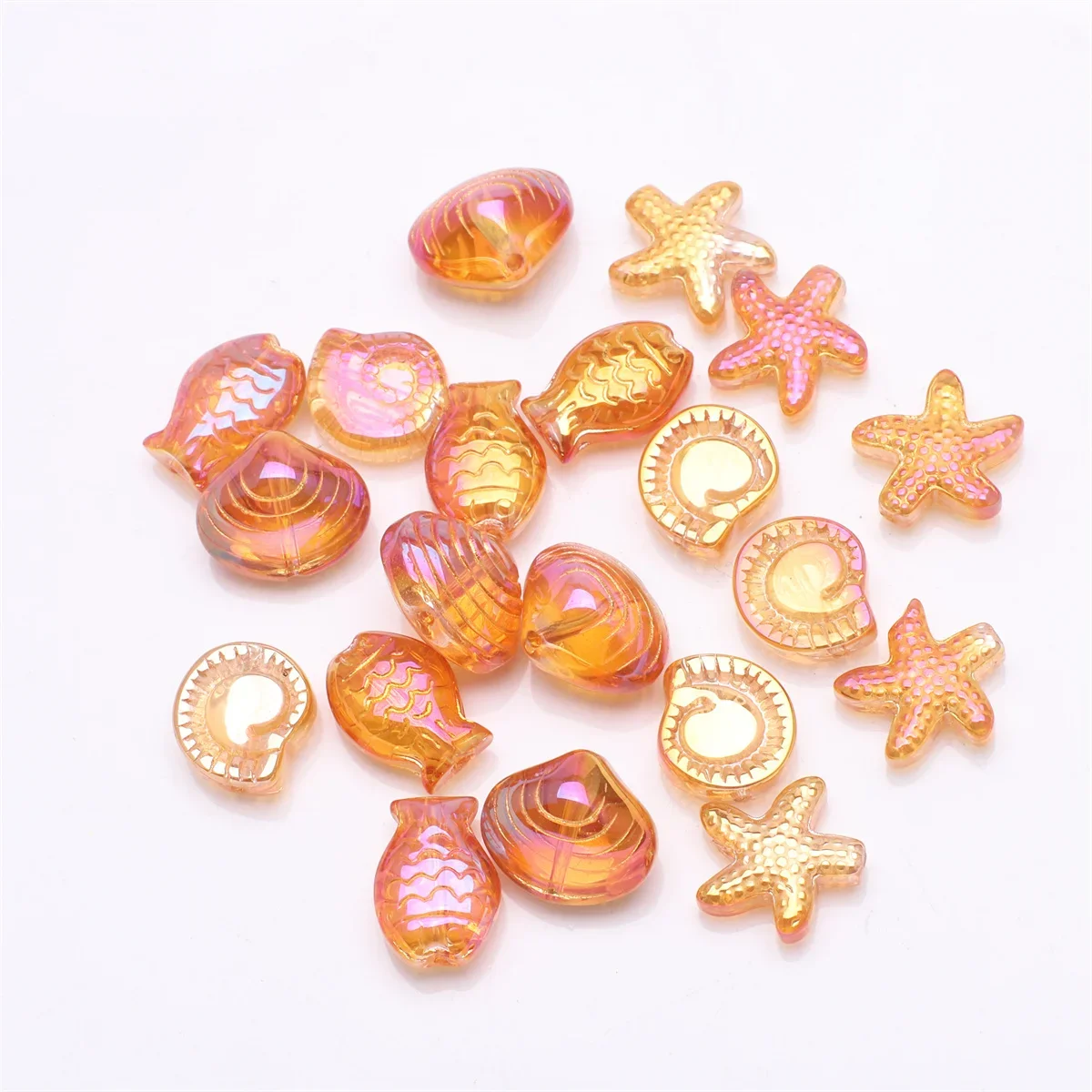 20Pcs Mixed Starfish /Snail /Shell /Small Fish Crystal Glass Pendants Beads DIY Making Earing Necklace Waist Jewelry Accessories