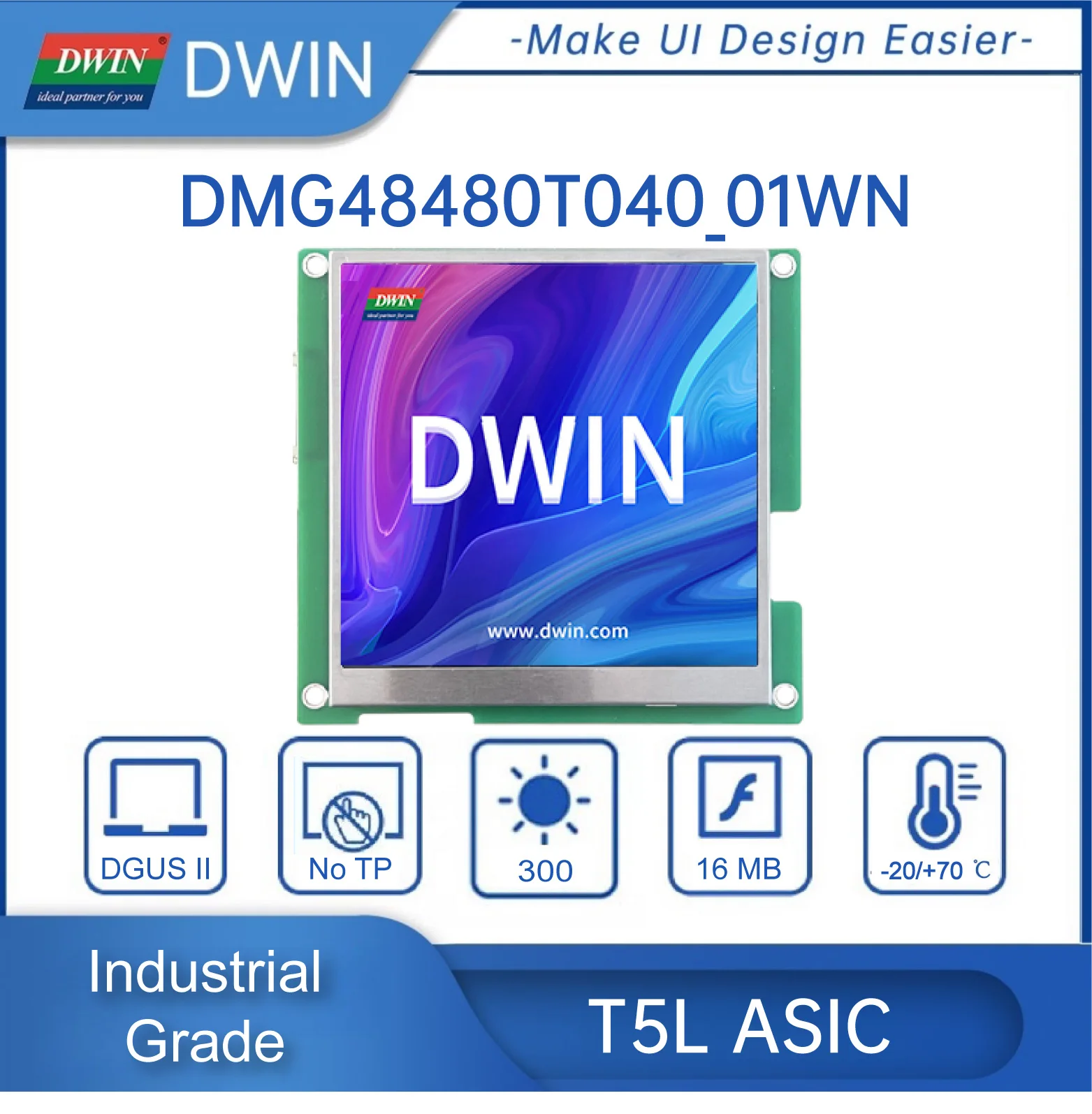 DWIN 4.0 인치 480*480 스퀘어 HMI 스크린, IPS TFT LCD 디스플레이, 터치 패널 모듈 유무, DWG48480T040_01W