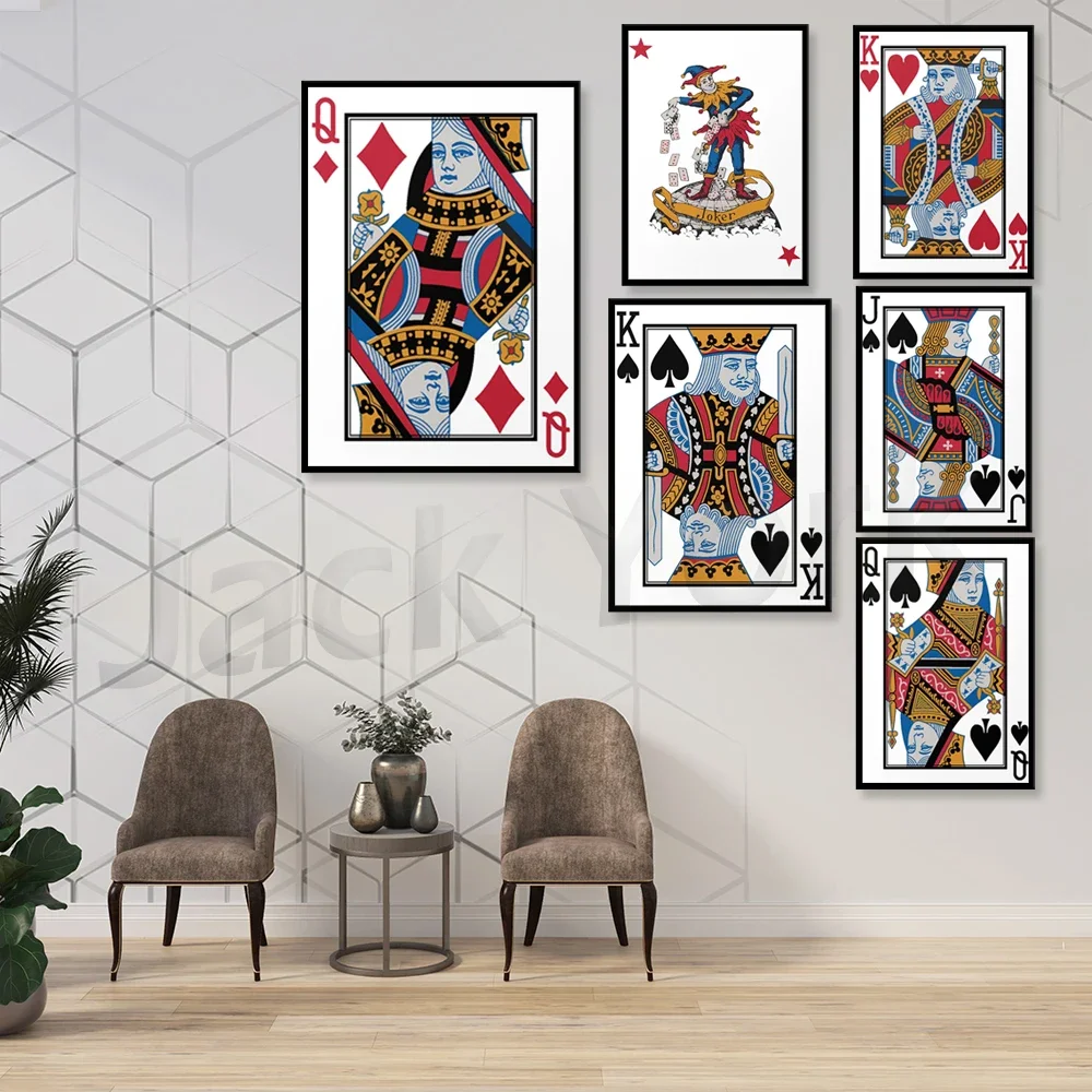 Queen, Black Joker, Jack poster, King of Diamond Poker Hand White poster print  | Playing Card Wall Art Print | Wall Decor