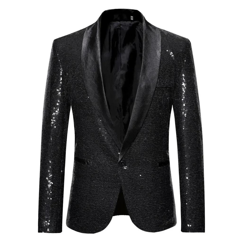 Shiny Gold Sequin Glitter Embellished Blazer Jacket Men Nightclub Prom Suit Blazer Men Costume Homme Stage Clothes For singers