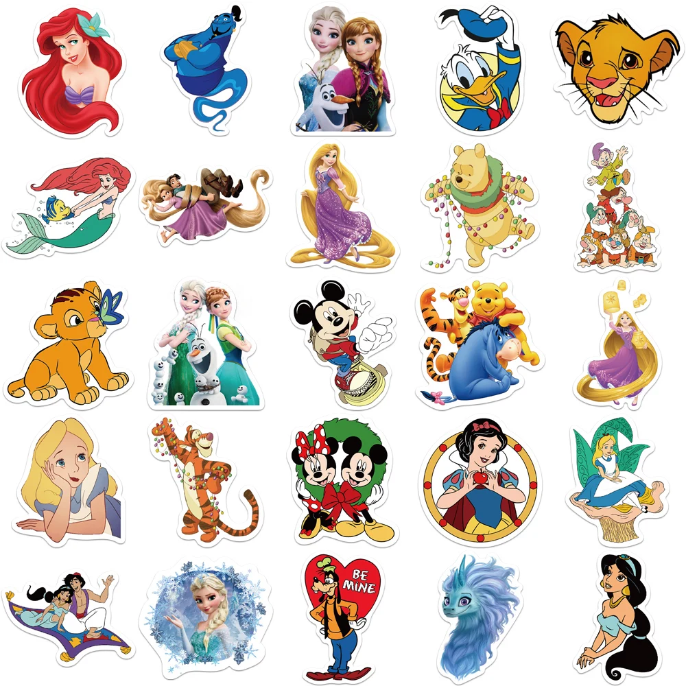 10/30/50PCS Mix Disney Cartoon Micky Winnie Princess Stickers Graffiti Decals For Skateboard Phone Laptop PVC Sticker Kids Toy