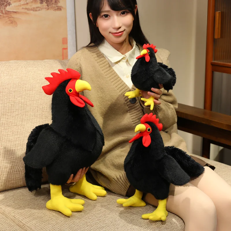 20/35/50 سنتيمتر محاكاة الديك دمية ألعاب من نسيج مخملي محشوة أسود أبيض الأراضي الزراعية الحيوان بلوشي هدية عيد ميلاد