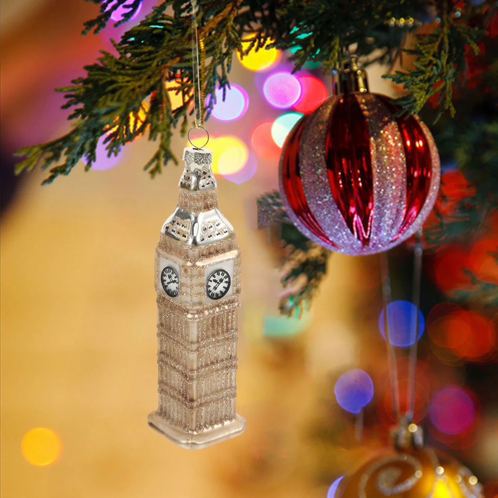 

Big Ornament Christmas Glass Decorative Hanging Vintage London Statue Home Decor Accessory Christmas Glass Accessories