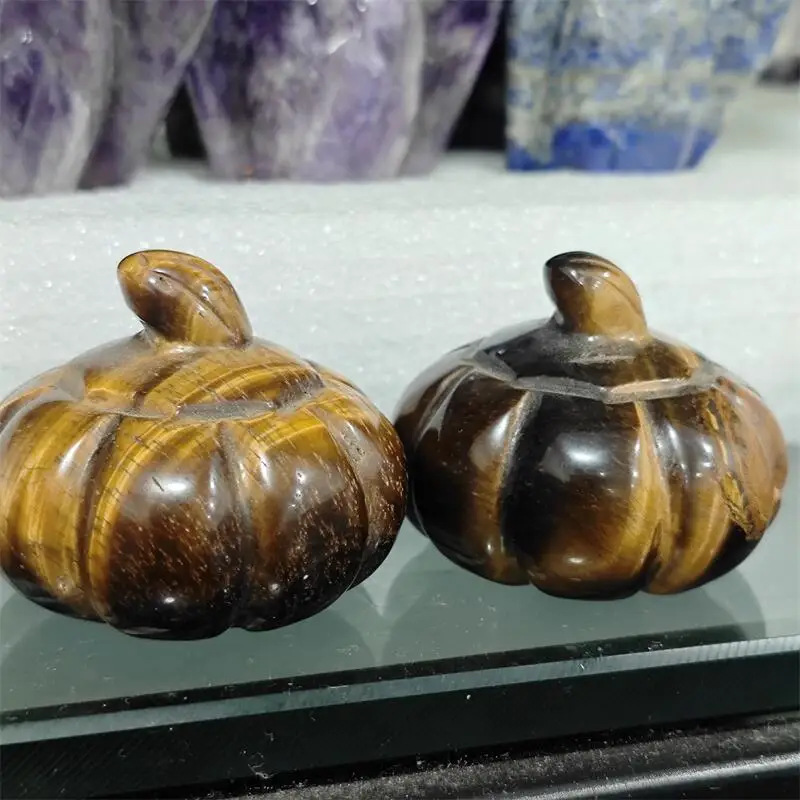Natural Yellow Tiger Eye Stone Pumpkin Carving Healing Crystal Ornaments Gifts Reiki Quartz Home Room Decoration Gift 1PCS