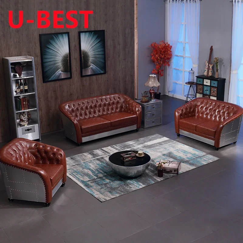 U-BEST Modern Aviator Sofa With Leather Aluminum Aviator Copper Aluminium Back Style Antique Leather Living Room Furniture Sofa