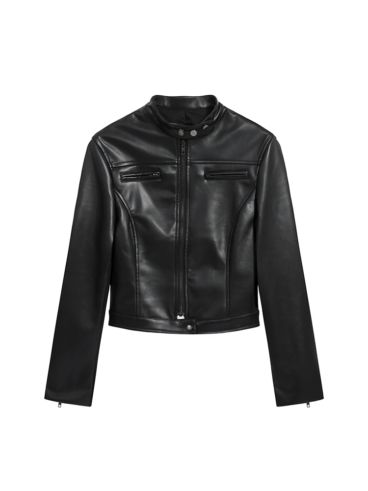 

Faux Leather Jacket Coat Autumn Winter Zipper Short Coat Women 2025 New Long Sleeve Motorcycle Leather Jacket