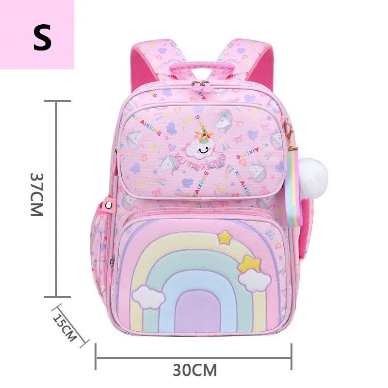 Rainbow series student backpacks for girls 2sizes large capacity school bag suitable for ages 1-6 Pink purple kids schoolbag
