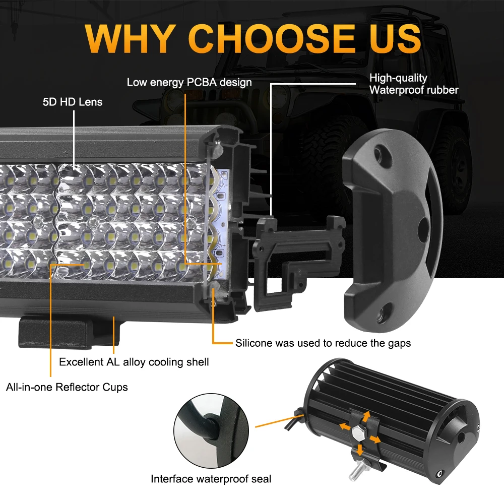 شريط إضاءة ليد سبوت فيضان كومبو للطرق الوعرة من NLpearl ، مصباح عمل لشاحنة 4x4 ، سيارة ، سيارات دفع رباعي ، قارب ، مصباح أمامي ليد ، وقي W