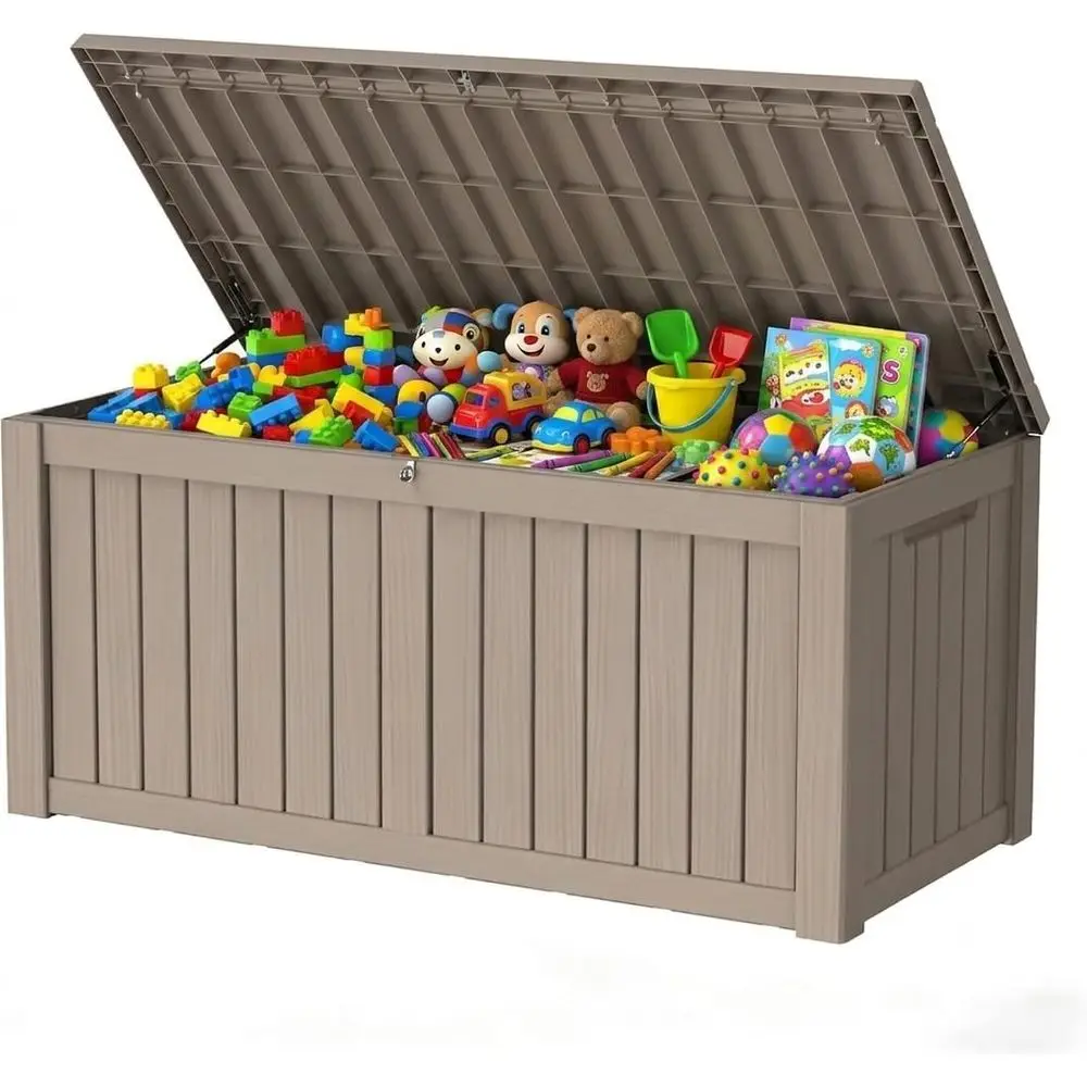 150 Gallon Lockable Resin Outdoor Storage Box, Waterproo & Weather Resistant Deck Box or Patio Cushion, Garden Tools & Pool Acco